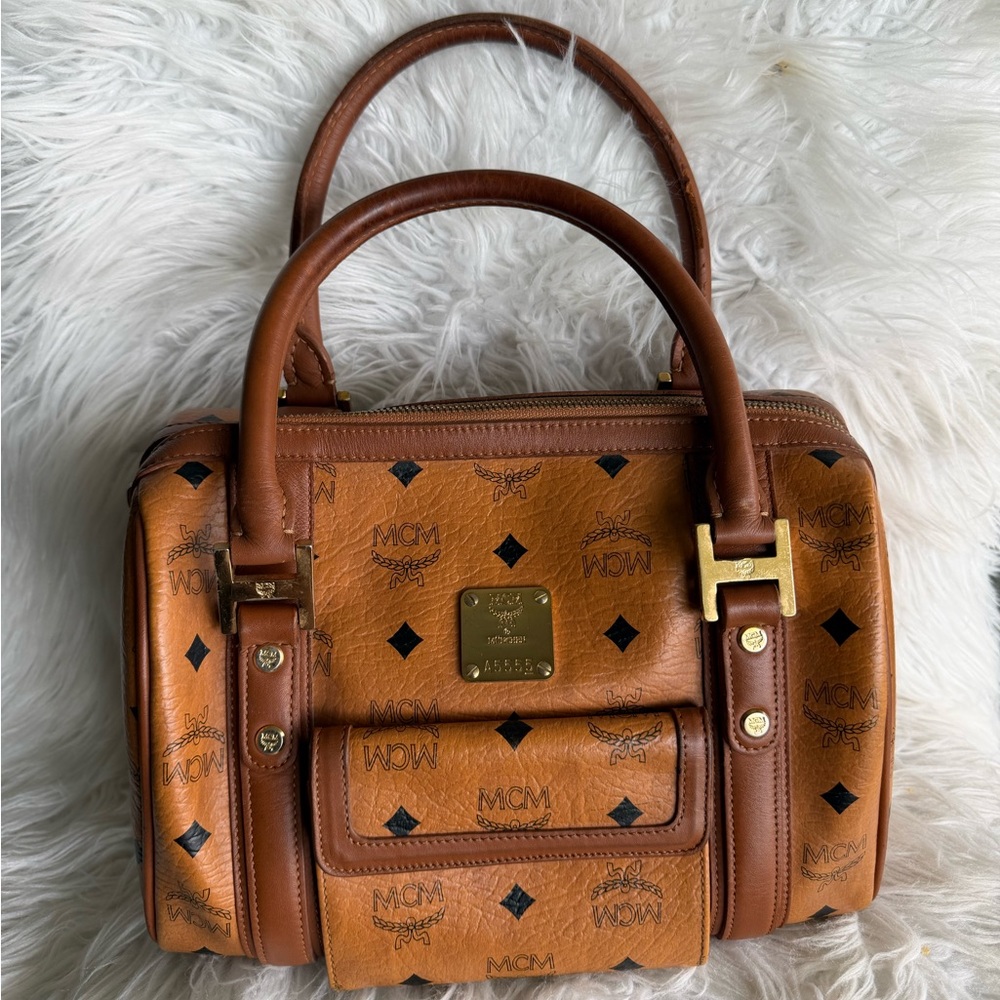 MCM Cognac Visetos Small Satchel Bag